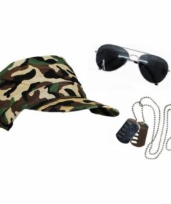 Military Cap Sunglasses & Dog Tags Set
