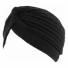 Ladies Stretch Pleated Black White Silver Turban Hat
