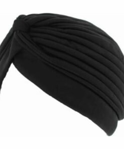Ladies Stretch Pleated Black White Silver Turban Hat