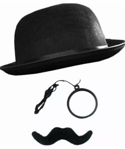 1920s Victorian Gentleman Bowler Hat Monocle and Moustache Set
