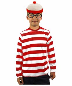 Child's World Book Day Wheres Wally Long Sleeve Red & White T Shirt Hat & Glasses Set