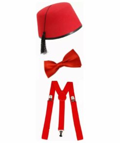 Adult Dr Who Red Fez Hat, Bow Tie & Braces Set