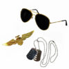 Veteran Air Pilot Forces Gold Rimmed Sunglasses Gold Aviator Pin Badge & Dog Tag