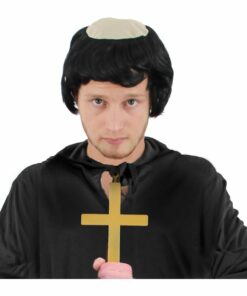 Mens Monk Balding Wig & Gold Cross Set