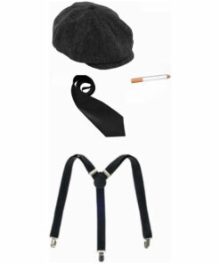 Mens Peaky Blinders Cap Braces Tie & Fake Cigarette