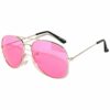 Pink Lenses Aviator Sunglasses with Metal Frame