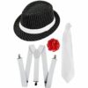 Pinstripe Trilby Tie Braces Carnation Mobster Set