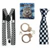 4 Piece Police Cop Black & White Chequered Fancy Dress Set