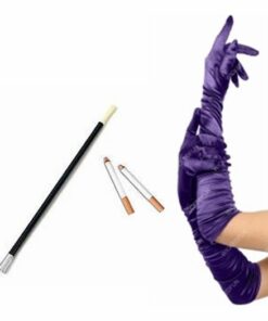 Jeesica Rabbit Long Purple Ruched Gloves with Extended Cigarette Holder & Fake Cigarettes