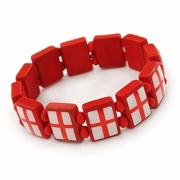 England St Georges Flag Wooden Elasticated Bracelet