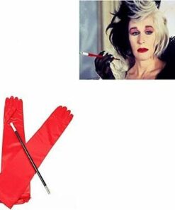 Cruella Deville Long Red Satin Gloves & Extended Cigarette Holder