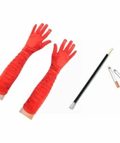 Cruella Deville Long Red Ruched Satin Gloves Extended Cigarette Holder & 2 Fake Cigarettes