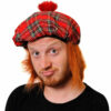 6 xTartan Scottish Hats with Attached Ginger Hair