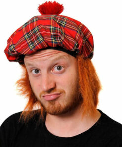 6 xTartan Scottish Hats with Attached Ginger Hair