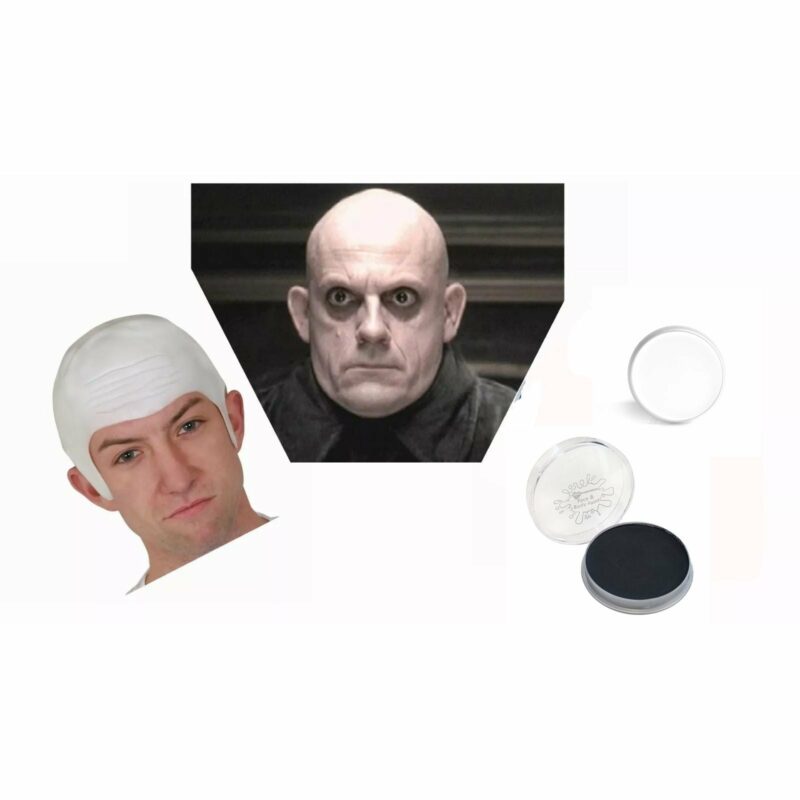 Uncle Fester White Bald Cap Black Face Paint