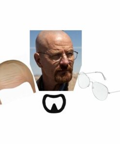 Walter White Breaking Bad Clear Square Framed Glasses Goatee Beard & Bald Cap Set