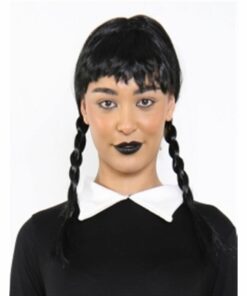 Ladys Black Plaits Wednesday School Girl Wig