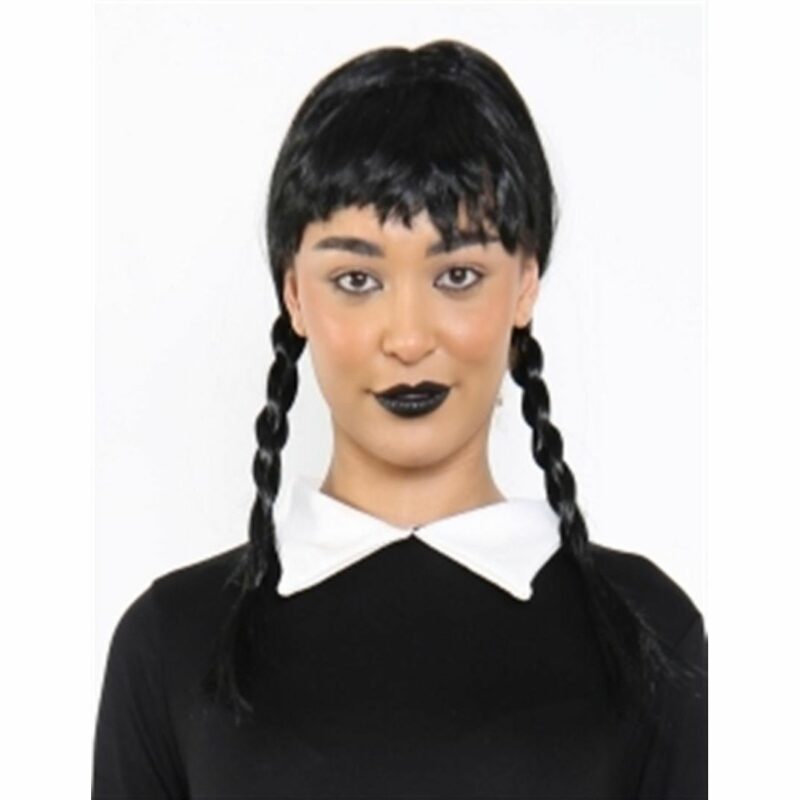 Ladys Black Plaits Wednesday School Girl Wig
