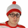 Where's Wally Adult White Bobble Hat with Red Pom Pom