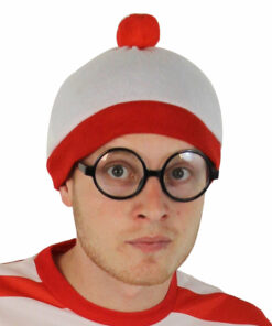 Where's Wally Adult White Bobble Hat with Red Pom Pom